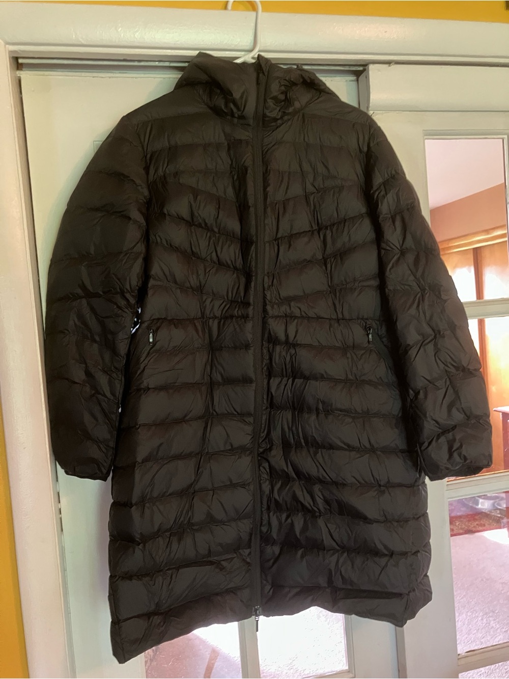 Lands' End Long Black Hooded Puffer Coat